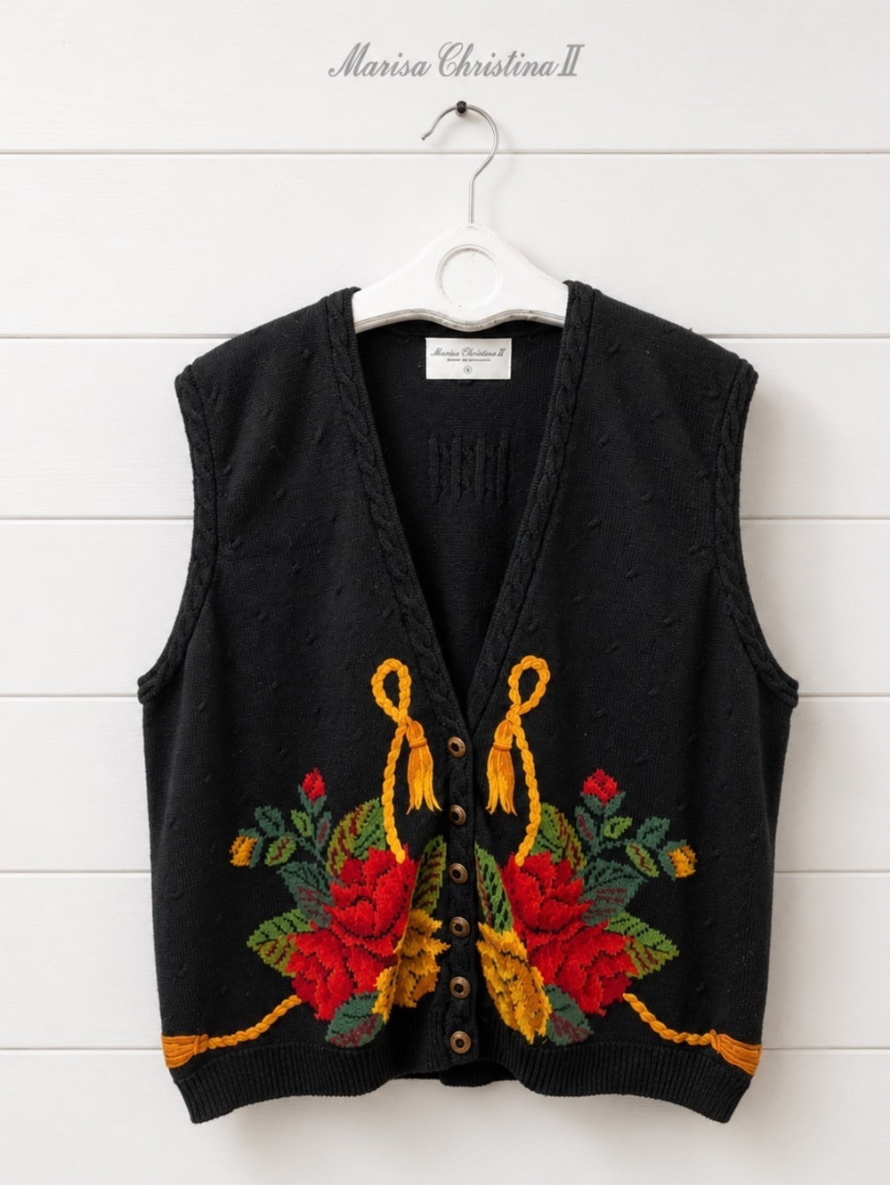 Black Floral Knit Vest – Sleeveless Cardigan size 2X
